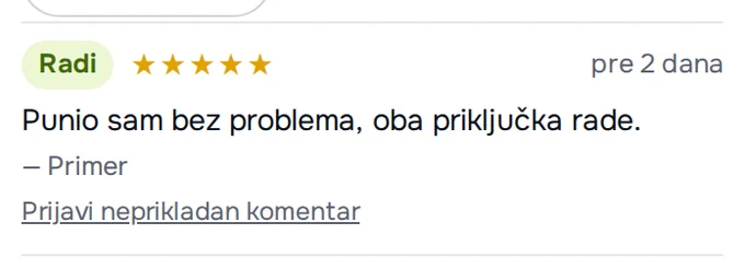 Komentar vozača sa linkom „Prijavi neprikladan komentar“ (primer)